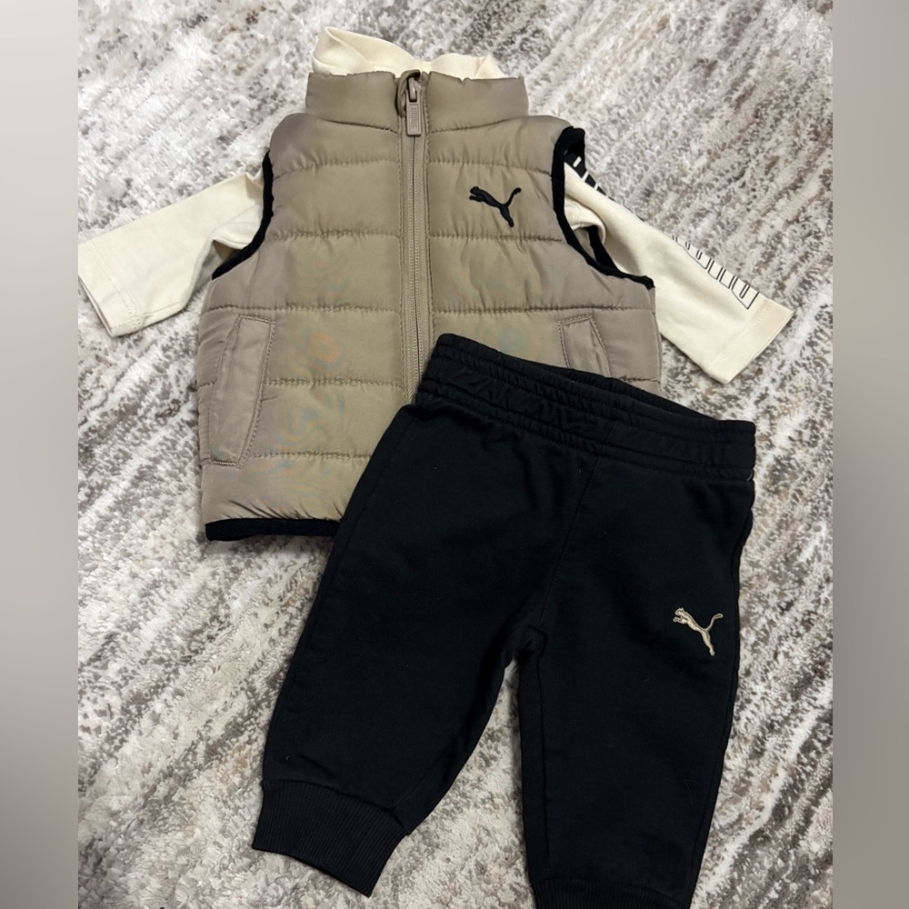 Puma Beige Vest and Black Pants Set